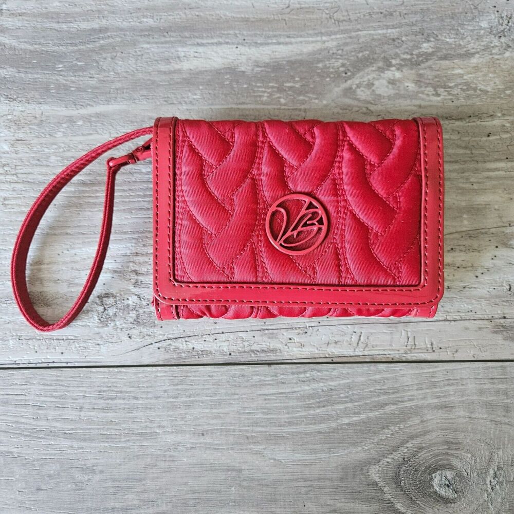 Vera Bradley Flap Small Red Quilted Wristlet Wallet With Logo & Magnetic Closure